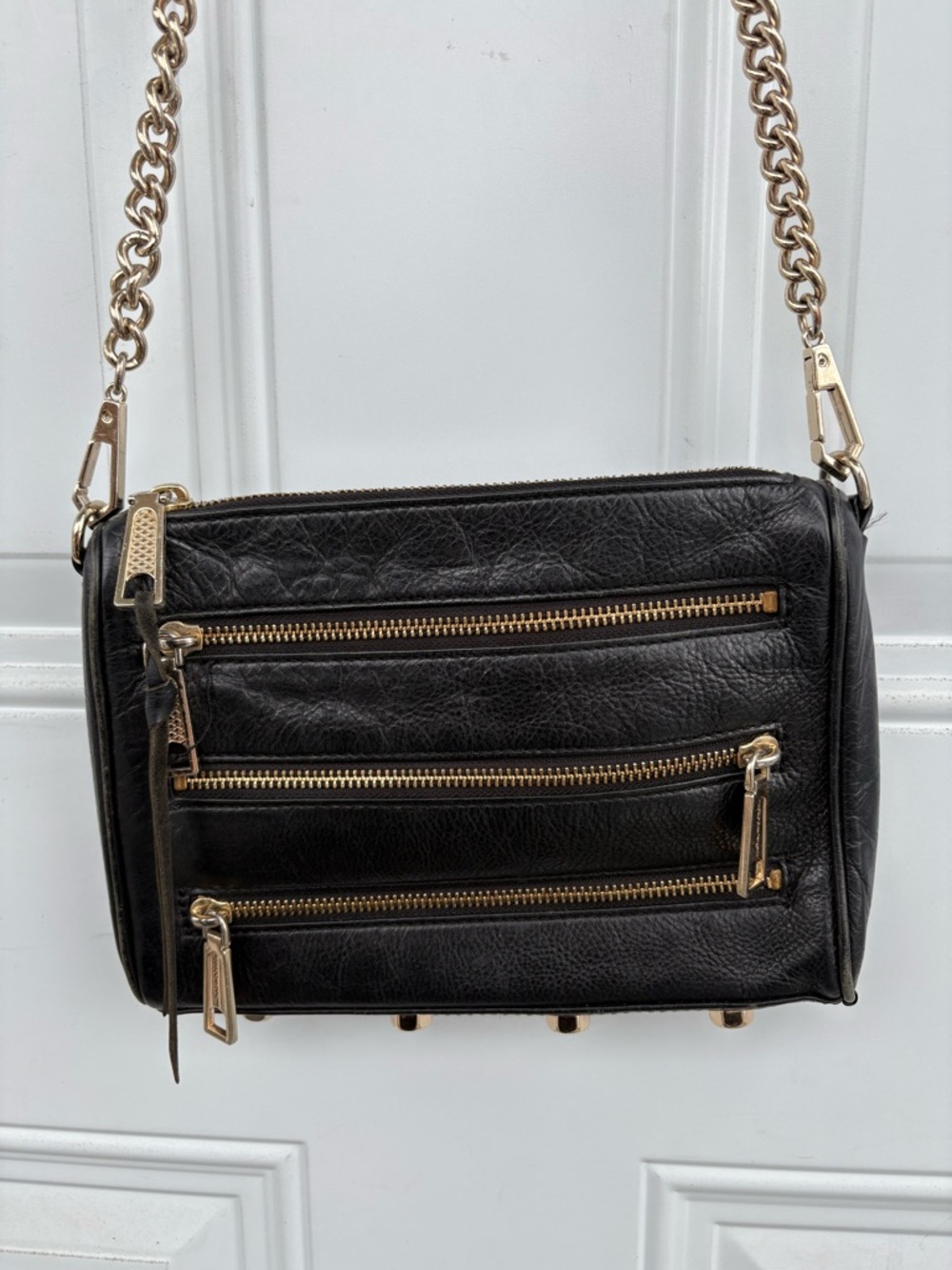 Rebecca Minkoff Black Leather Crossbody with Gold Chain